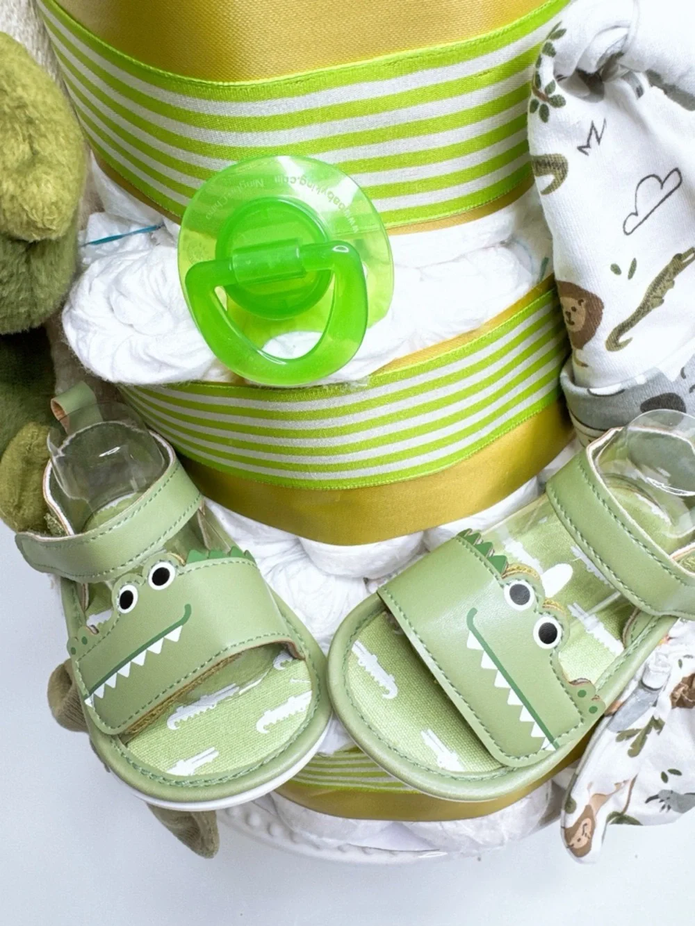 Green Crocodile Baby Diaper Cake Gift Set